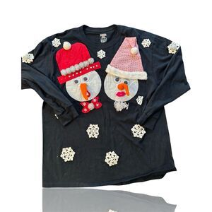 Ugly Christmas Snowman XL Black Snowman Christmas Sweat shirt  Appliqué Vintage